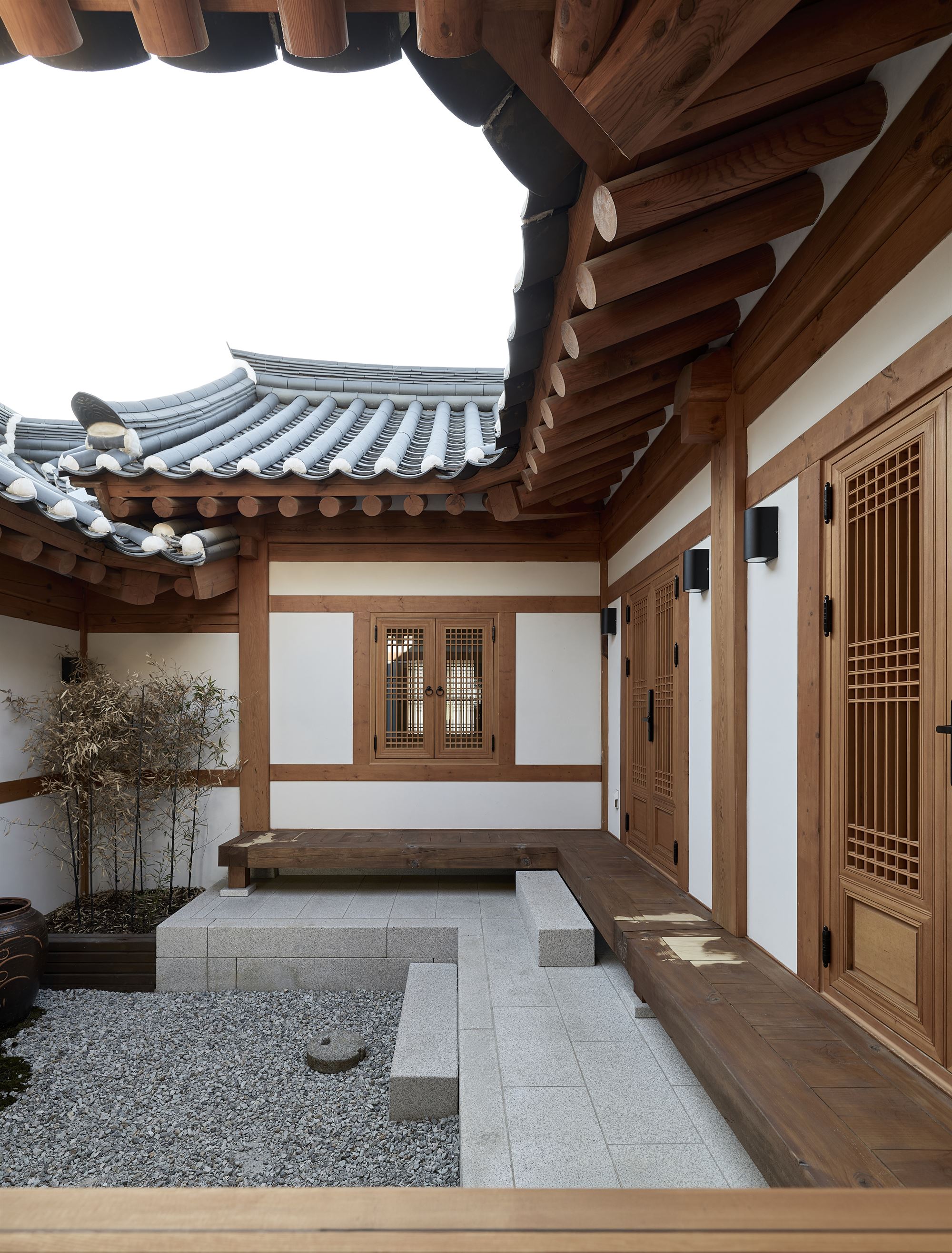 inner courtyard and toenmaru with the sky open between tiled roofs